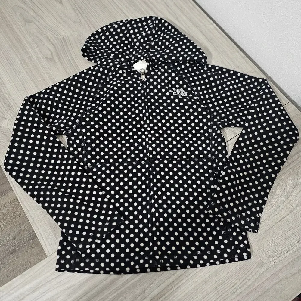 The North Face Black White Polka Dot Fleece Jacket Girls Small 7/8 Fall Winter
